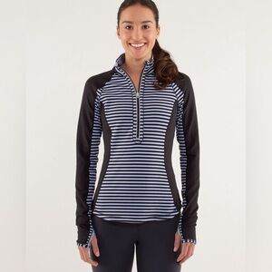 Lululemon Run: U-Turn Pullover, Classic Stripe Polar Haze Black / Black, Size 4